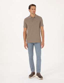 Koyu Vizon Slim Fit %100 Pamuk K_vr_lmaz Polo Yaka Basic Ti__rt