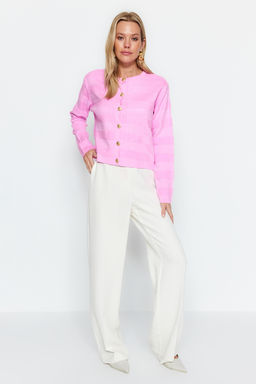 Pembe Bisiklet Yaka Ceket Gorunumlu Triko H?rka TWOAW24HI00337