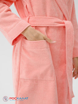 Махровый женский укороченный халат с капюшоном светло-коралловый МЗ-01 (6) - Росхалат фото 9