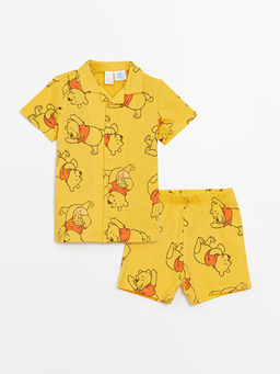 Polo Yaka K?sa Kollu Winnie the Pooh Bask?l? Erkek Bebek Pijama Tak?m?