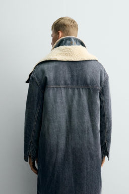 DENIM COAT WITH CONTRAST FAUX SHEARLING X SR_A