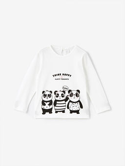 Bisiklet Yaka Uzun Kollu Bask?l? K?z Bebek Ti??rt