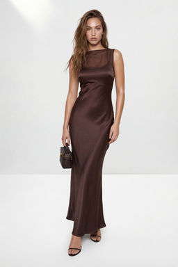 Kahverengi Duz Saten Maxi Abiye & Mezuniyet Elbisesi TPRSS26AE00168 - Trendyolmilla фото 3