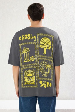 TRENDYOL MAN Antrasit Unisex Oversize/Genis Kesim Bask?l? %100 Pamuk T-Shirt TMNSS25TS00031 - Trendyolmilla фото 27