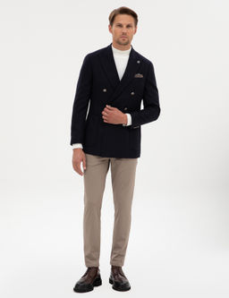 Lacivert Ex. Slim Fit Y_n Kar___ml_ Kruvaze Ceket