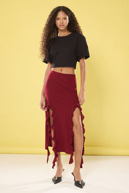 TRENDYOLMILLA Siyah Y?rtmac ve F?rf?r Detayl? Vucuda Oturan Esnek Bal?k Maxi Etek TWOSS24ET00066  фото 9