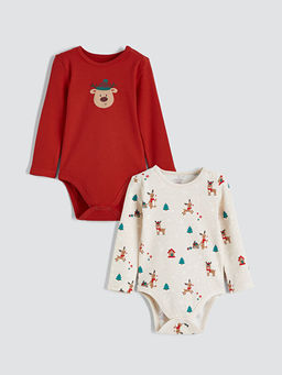 Geyik Bask?l? K?z Uzun Kollu Erkek Bebek ??t??tl? Body 2li