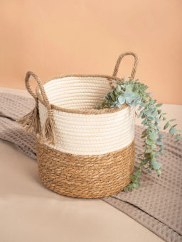 Корзина плетеная NEW, размер M, цвет белый/бежевый, арт JH-11127-1