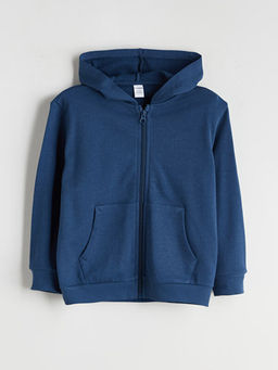 Kap??onlu Basic Uzun Kollu Erkek ?ocuk Fermuarl? Sweatshirt