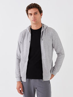 Kap??onlu Uzun Kollu Erkek Kal?n Fermuarl? Sweatshirt