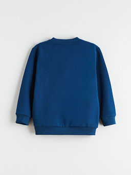 Bisiklet Yaka Bask?l? Erkek ?ocuk Sweatshirt