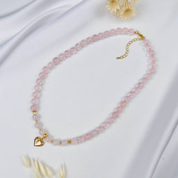 Бусы из Розового кварца и Лунного камня с подвеской Сердце