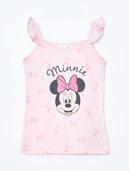 Kare Yaka Ask?l? Minnie Mouse Bask?l? K?z Bebek ?ortlu Pijama Tak?m