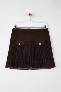 Kahverengi Astarl? Piliseli Dokuma Mini Sifon Etek TWOAW26ET00055