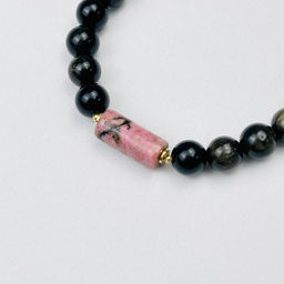 Браслет регулируемый мужской из Обсидиана и Родонита "Анахата" от 20 см