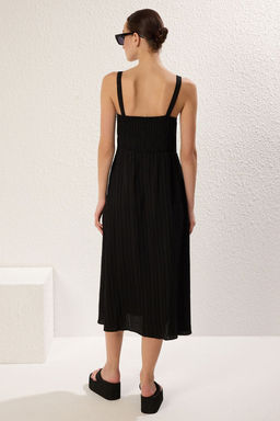 TRENDYOLMILLA Siyah Etegi Belden Ac?lan Gipeli Midi Dokuma Elbise TWOSS25EL00282  фото 5