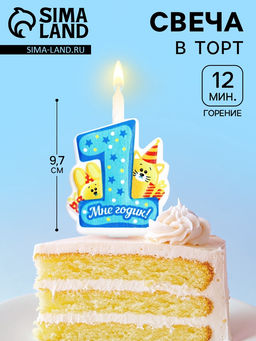 Цена за 2 шт. Свеча в торт «Мне годик!» с котом и кроликом, 9.7 см, 12 мин, 40 г