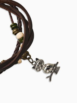 Браслет кожа «Хиппи» совунья, чёрный в серебре, L=22.5 см