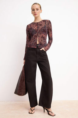 Murdum Cicekli Regular/Normal Kal?p Uzun Kollu Tul Orme Bluz TWOSS26BZ00039