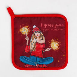 Набор кухонный Пусть зима будет теплой прихватка 17х17 - 2шт. 35% хл,65% п/э - Доляна фото 3