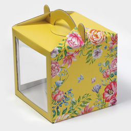 Цена за 5 шт. Коробка кондитерская с окном, сундук, упаковка, «Акварельные цветы» 20×20×20 см