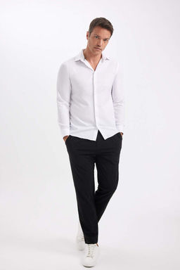 Рубашка из поплина с длинными рукавами и воротником-поло Slim Fit - Defacto фото 2