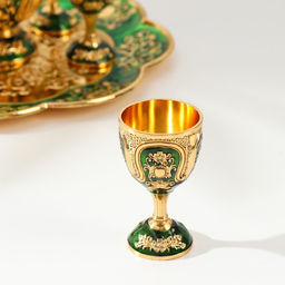 Набор посуды сувенирной: винный кувшин, 6 бокалов, поднос «Турция. Цветы и узоры», зелёный с золотом