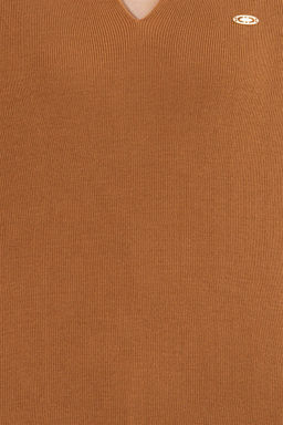 U. S. Polo Assn Женский свитер светло-коричневого цвета с v-образным вырезом меланжевого цвета - U.s. polo assn фото 12