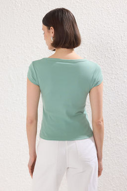 Mint V Yaka Fitted/Vucuda Oturan Orme Bluz TWOSS25BZ00208