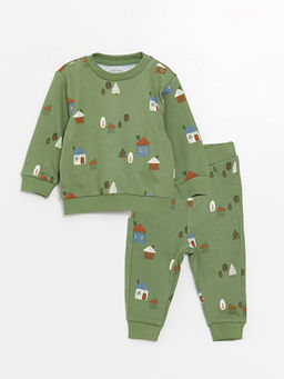 Bisiklet Yaka Uzun Kollu Bask?l? Erkek Bebek Sweatshirt ve E?ofman Alt 2li Tak?m