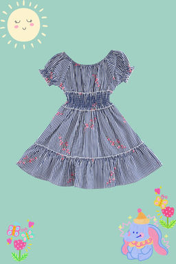 Cok Renkli K?z Cocuk Cicek Desenli Pamuklu Beli Lastikli K?sa Kol Dokuma Elbise TKDSS24EL00018 - Trendyolmilla фото 6