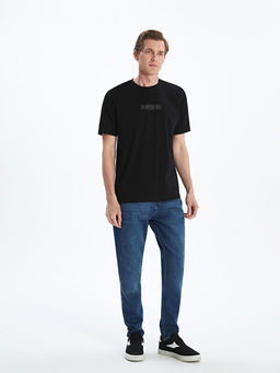 Bisiklet Yaka Bask?l? Penye Erkek Ti??rt