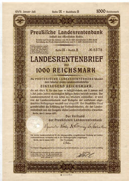 Облигация 4,5% 1000 рейхсмарок 1937 года Германия