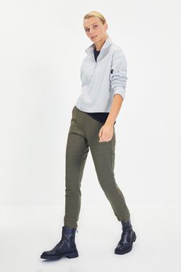 Gri Selanik/Triko Gorunumlu Fermuarl? Yaka Regular/Normal Kal?p Orme Sweatshirt TWOAW22SW0732