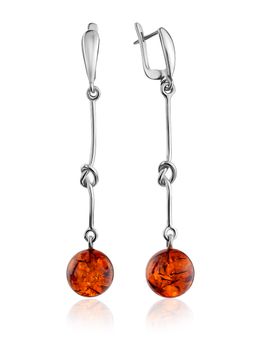 Стильные удлинённые серьги из серебра и коньячного янтаря Париж