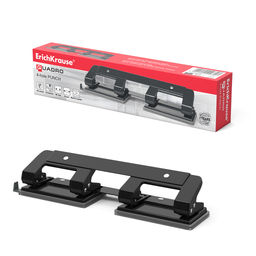 АКЦИЯ Цена за 1 шт. Дырокол на 4 отверстия ErichKrause Quadro Classic до 10 листов, черный (в коробке по 1 шт.)