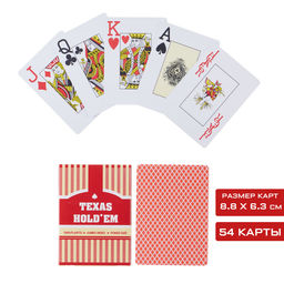 Карты игральные пластиковые Texas Hold'em, колода 54 шт., 8.8×6.3 см, красные