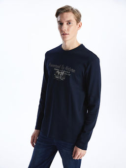 Bisiklet Yaka Uzun Kollu Bask?l? Erkek Ti??rt