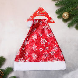 Цена за 6 шт. Колпак новогодний Белые снежинки 28х40 см, красный - Зимнее волшебство фото 2