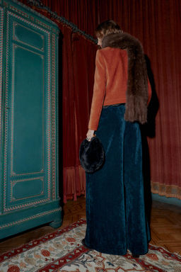 VELVET WIDE-LEG TROUSERS