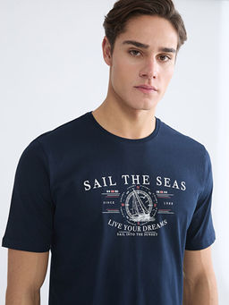 Bisiklet Yaka Bask?l? Penye Erkek Ti??rt