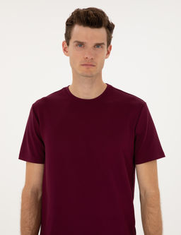 Bordo Regular Fit Kal_n Dokulu Bisiklet Yaka Basic Ti__rt