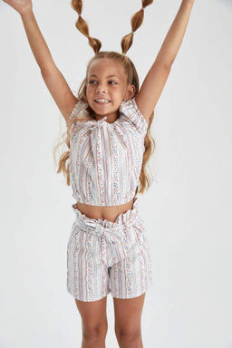 Блузка с коротким рукавом с рисунком для девочки - Defacto фото 3