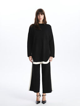 Beli Lastikli ?izgili Kad?n Triko Pantolon