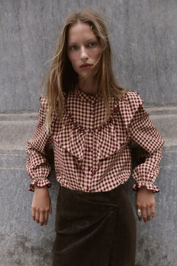 BLUSA VOLANTES CUADROS / Burgundy - Zara фото 5