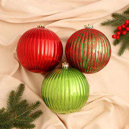 Ёлочные игрушки Пальмира полосы, шары новогодние, d=15 см, набор 3 шт., МИКС