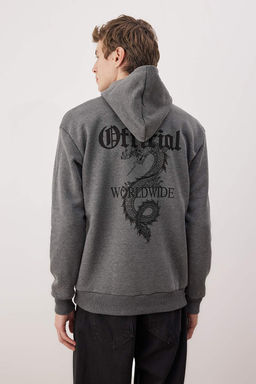 Antrasit Regular/Normal Kesim Bask?l? Kapusonlu Sweatshirt TMNAW26SW00065 - Trendyolmilla фото 5