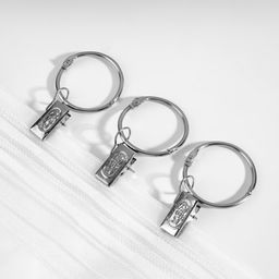 Набор для штор, кольцо разъёмное, d=36/41 мм, 10 шт., зажим, 33×11 мм, 10 шт., цвет серебряный