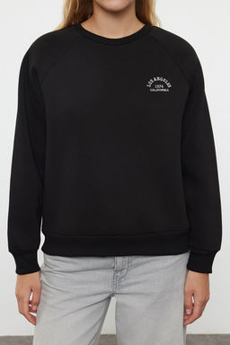 Siyah Slogan Nak?sl? Oversize/Genis Kal?p Kal?n Ici Polarl? Orme Sweatshirt TWOAW25SW00020 - Trendyolmilla фото 3