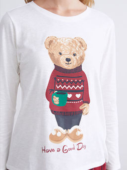 Bisiklet Yaka Ay? Teddy Bask?l? Kad?n Pijama ?st?